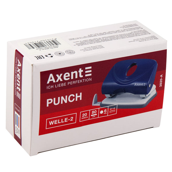 Hole punch Axent Welle-2 3820-06-A, plastic, 20 sheets, red