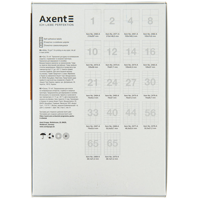 Etiketten Axent 2469-A, selbstklebend A4 - 65 St./Bl.