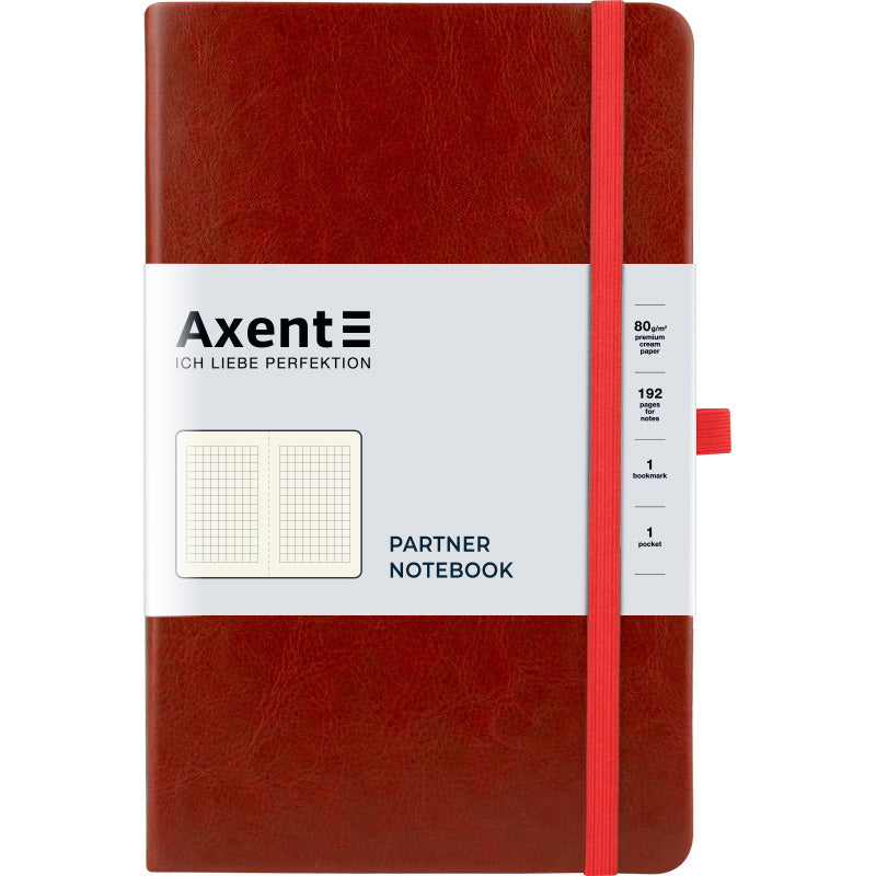 Notizbuch Axent Partner Lux 8202-05-A, A5-, 125x195 mm, 96 Blatt, kariert, harter Einband, bordeaux