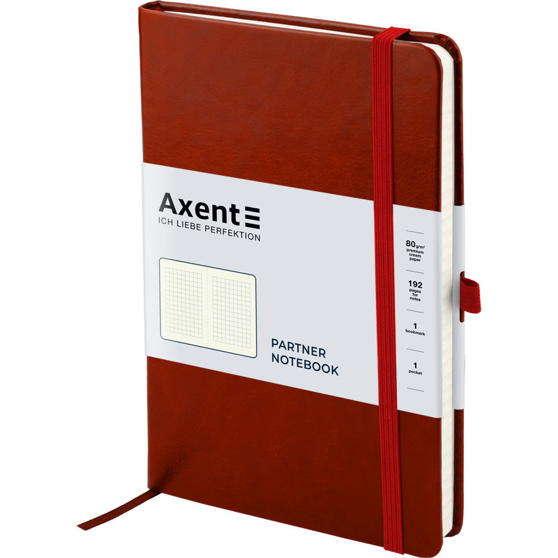 Notizbuch Axent Partner Lux 8202-05-A, A5-, 125x195 mm, 96 Blatt, kariert, harter Einband, bordeaux