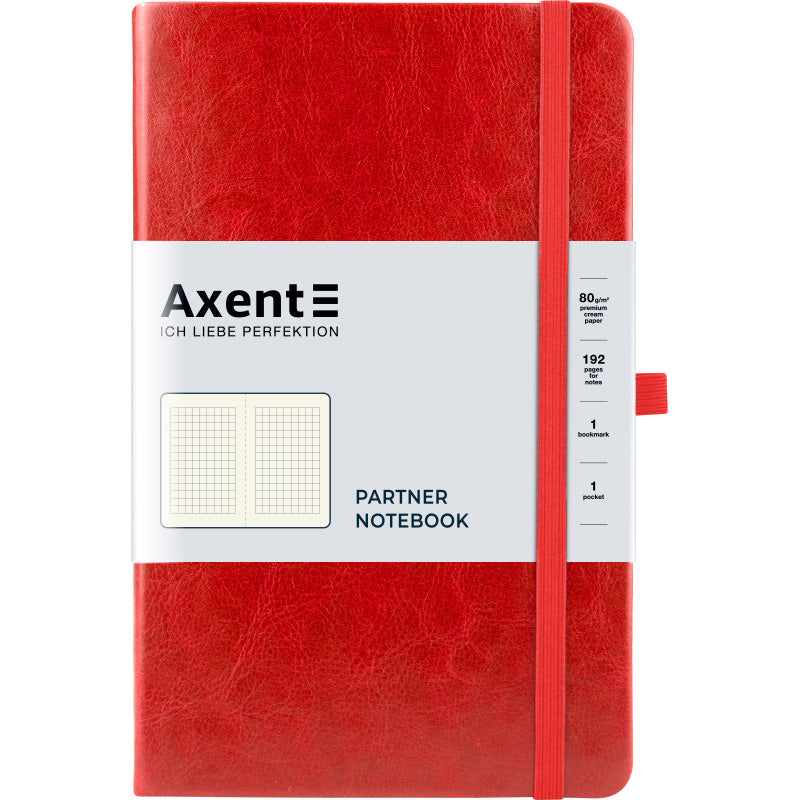 Notizbuch Axent Partner Lux 8202-06-A, A5-, 125x195 mm, 96 Blatt, kariert, harter Einband, rot