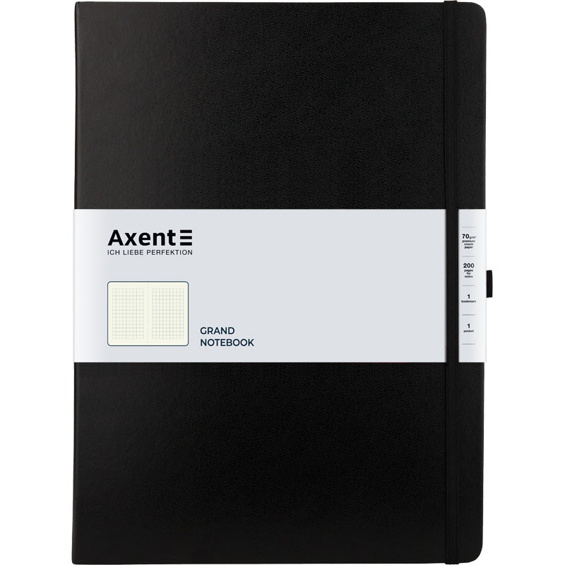 Notizbuch Axent Partner Grand 8203-01-A, A4, 210x295 mm, 100 Blatt, kariert, harter Einband, schwarz