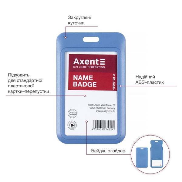 Vertikaler Badge-Slider Axent 4500V-02-A 54x85 mm, blau
