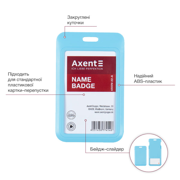 Vertikaler Badge-Slider Axent 4500V-22-A 54x85 mm, blau