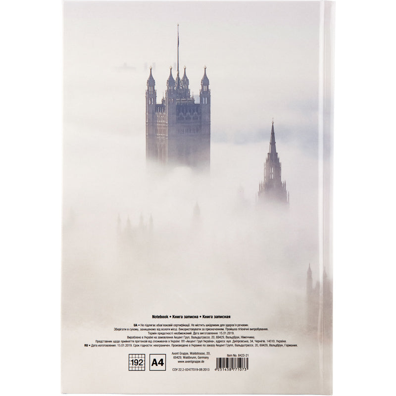 Notizbuch Axent City London 8423-21-A, A4, 210x295 mm, 192 Blatt, kariert, harter umschlag