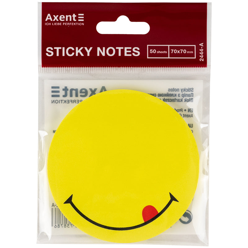 Haftnotizblock Axent Lächeln 2444-02-A, 70x70 mm, 50 Blätter, Gelb
