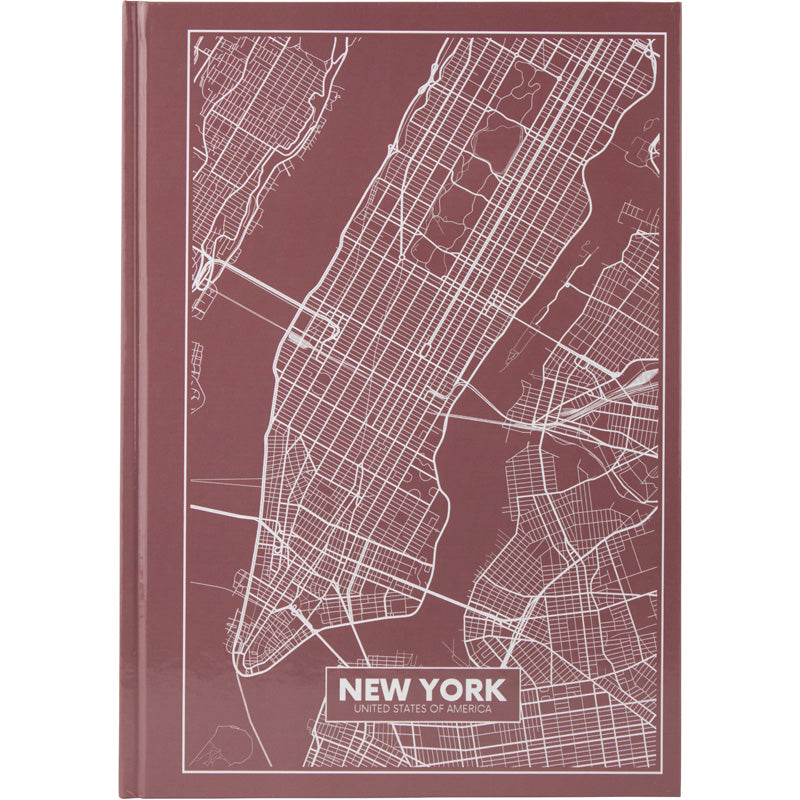 Notizbuch Axent Maps New York 8422-543-A, A4, 210x295 mm, 96 Blatt, kariert, feste Deckung, rosa-braun