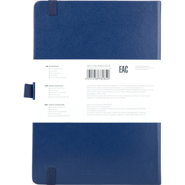 Notizbuch Axent Partner Prime 8305-02-A, A5, 145x210 mm, 96 Blätter, kariert, harter umschlag, dunkelblau
