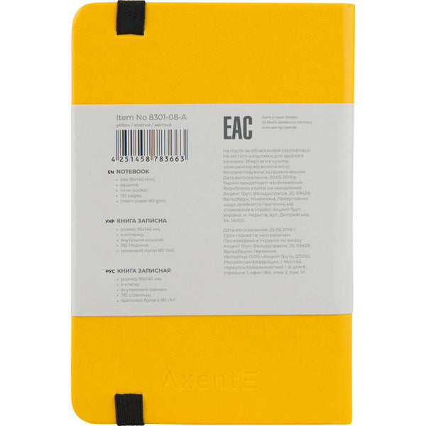 Notizbuch Axent Partner 8301-08-A, A6-, 95x140 mm, 96 Blätter, kariert, harter umschlag, gelb