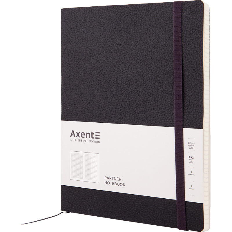 Notebook Axent Partner Soft L, 8615-01-A, 190x250 mm, 96 sheets, squared,black