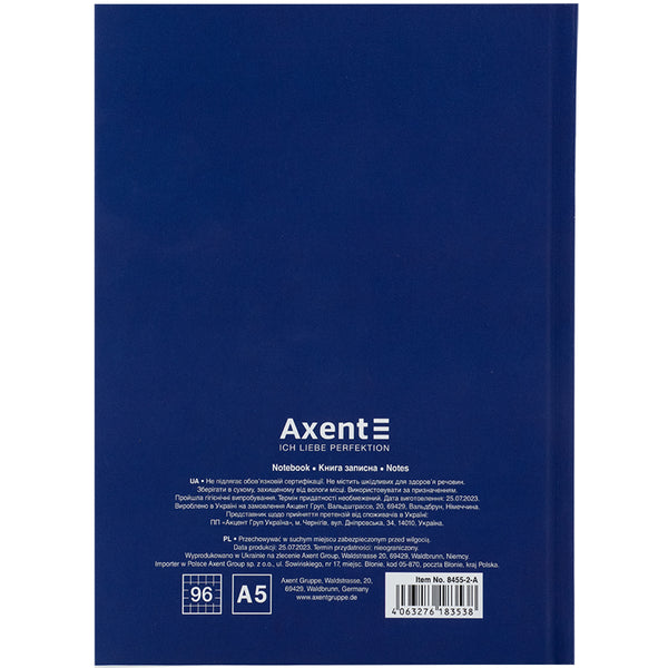 Notizbuch Axent UA Free 8455-2-A, A5, 96 Blätter, Zelle, Hardcover