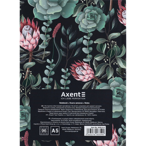 Notizbuch Axent Bloom 8456-4-A, А5, 96 Blatt, kariert, grün
