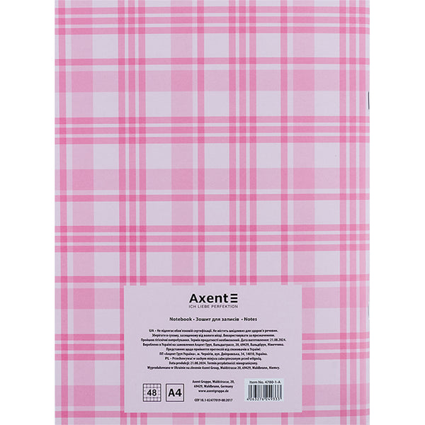 Notizbuch für Notizen Axent 4780-1-A, A4, 48 Blätter, Zelle, rosa