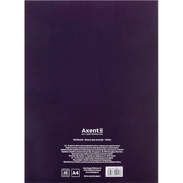 Notizbuch für Notizen Axent 4780-7-A, A4, 48 blätter, zelle, plum