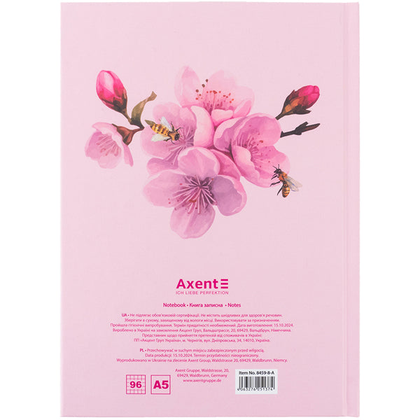 Notizbuch Axent Bloom 8459-8-A, A5, 96 Blätter, Zelle, Hardcover
